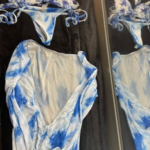 Blue and White Tie-Dye Bikini Top